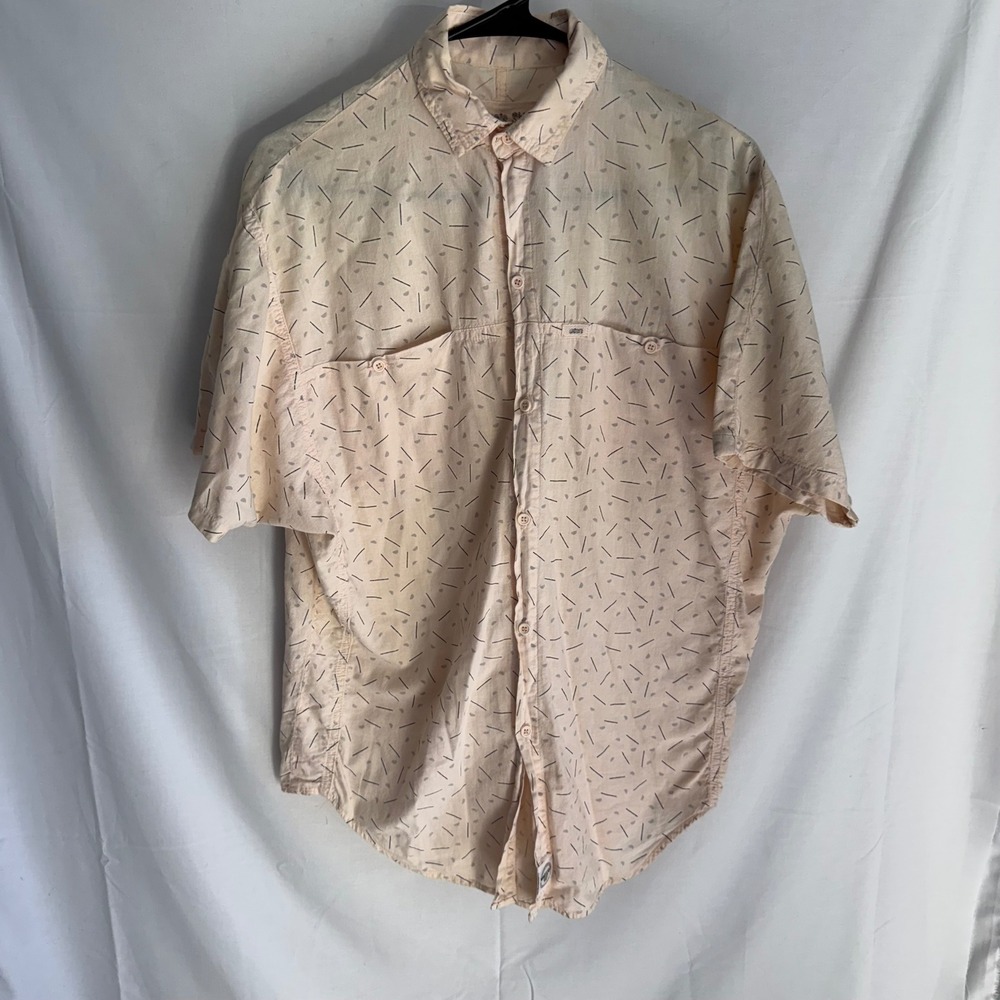 Vintage‎ Whooo's Shirt Co Button Down Mens S Peach Abstract Geometric Print USA